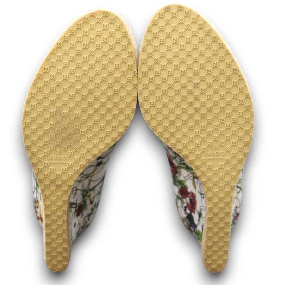 Gucci Flora Horsebit Canvas Espadrille Peep Toe Wedges Size EU 36 / US 5.5 - Picture 9 of 14